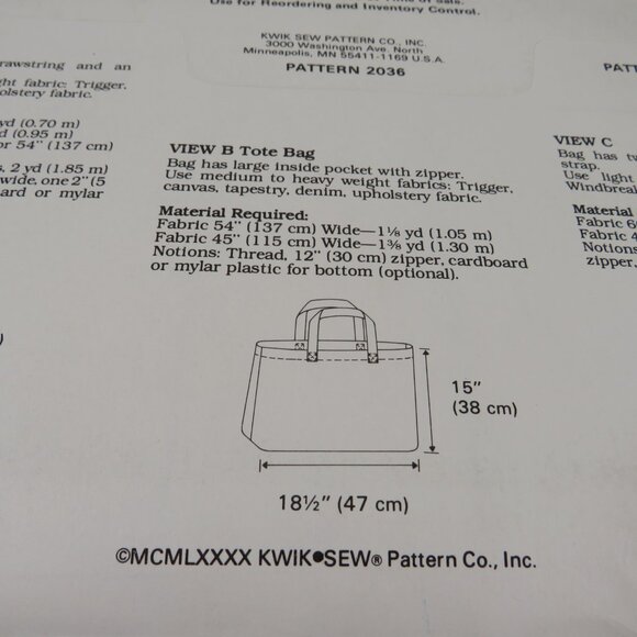 Kwik Sew 2036 Sewing Pattern Purses/Bags 3 styles/sizes UNCUT unopened - Picture 3 of 6